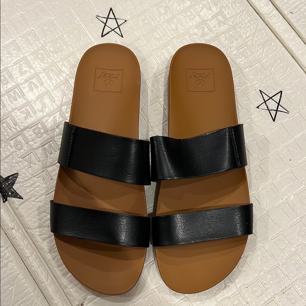 REEF Black and Brown Slide Sandals